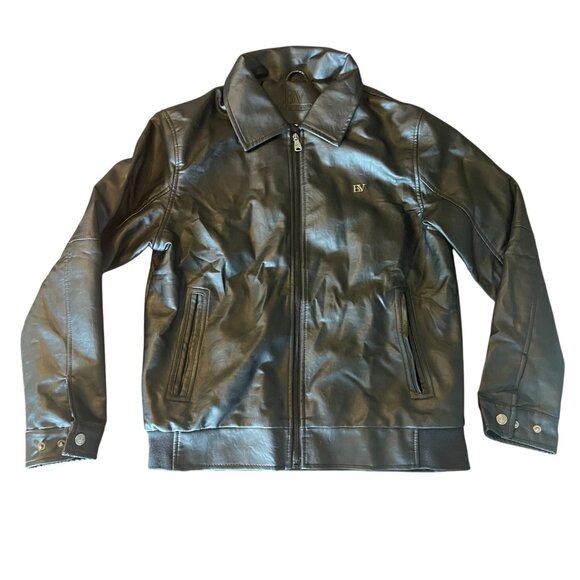 Mens BV Clothing BlackFaux Leather Jacket Zipper Closure & Pocket